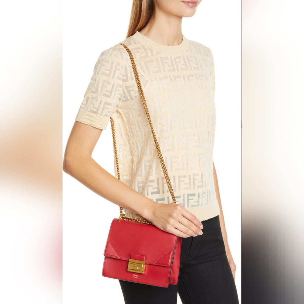 Authentic Fendi small Kan U leather bag in red - Picture 6 of 12